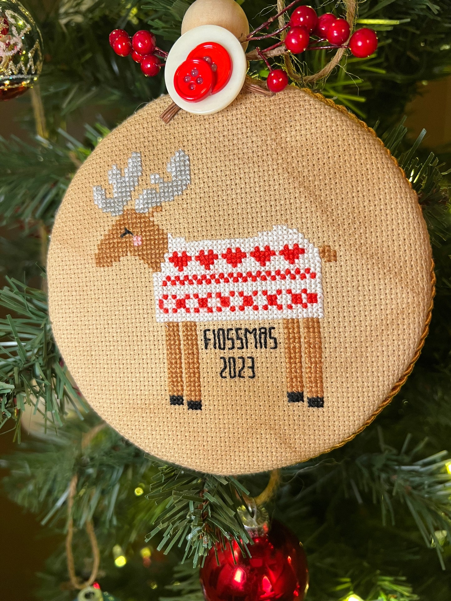 Flossmas 2023 Sweater Weather Reindeer Cross Stitch Pattern