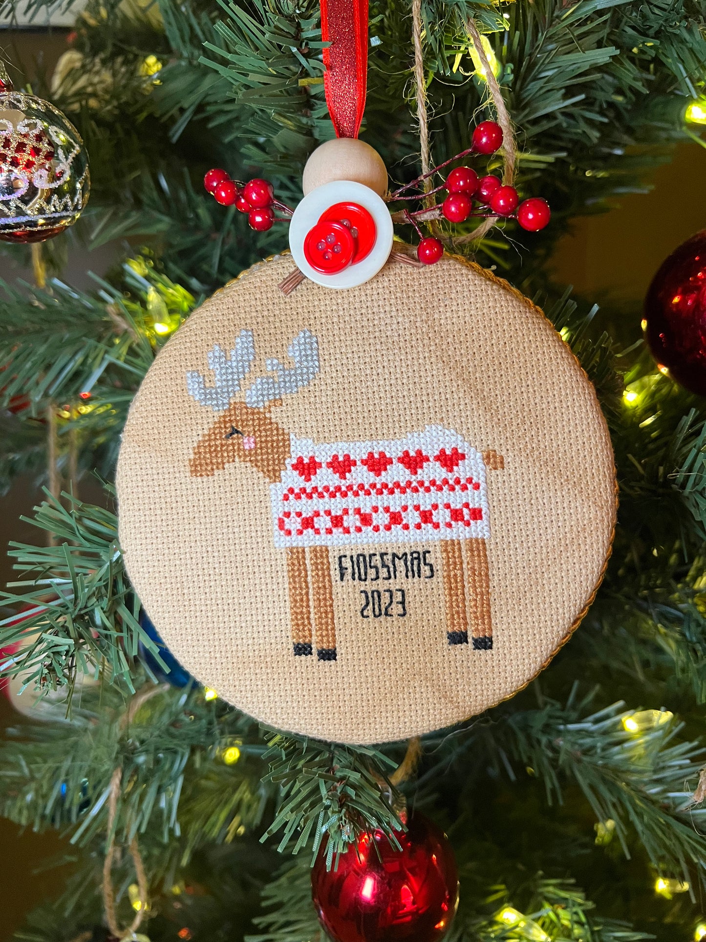 Flossmas 2023 Sweater Weather Reindeer Cross Stitch Pattern