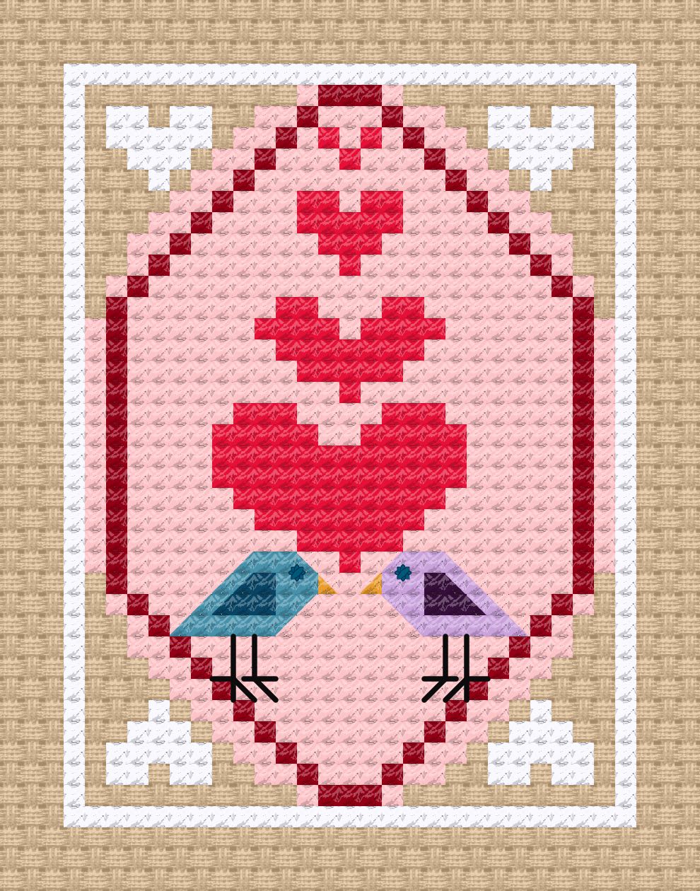 Love Birds Valentine Cross Stitch Pattern